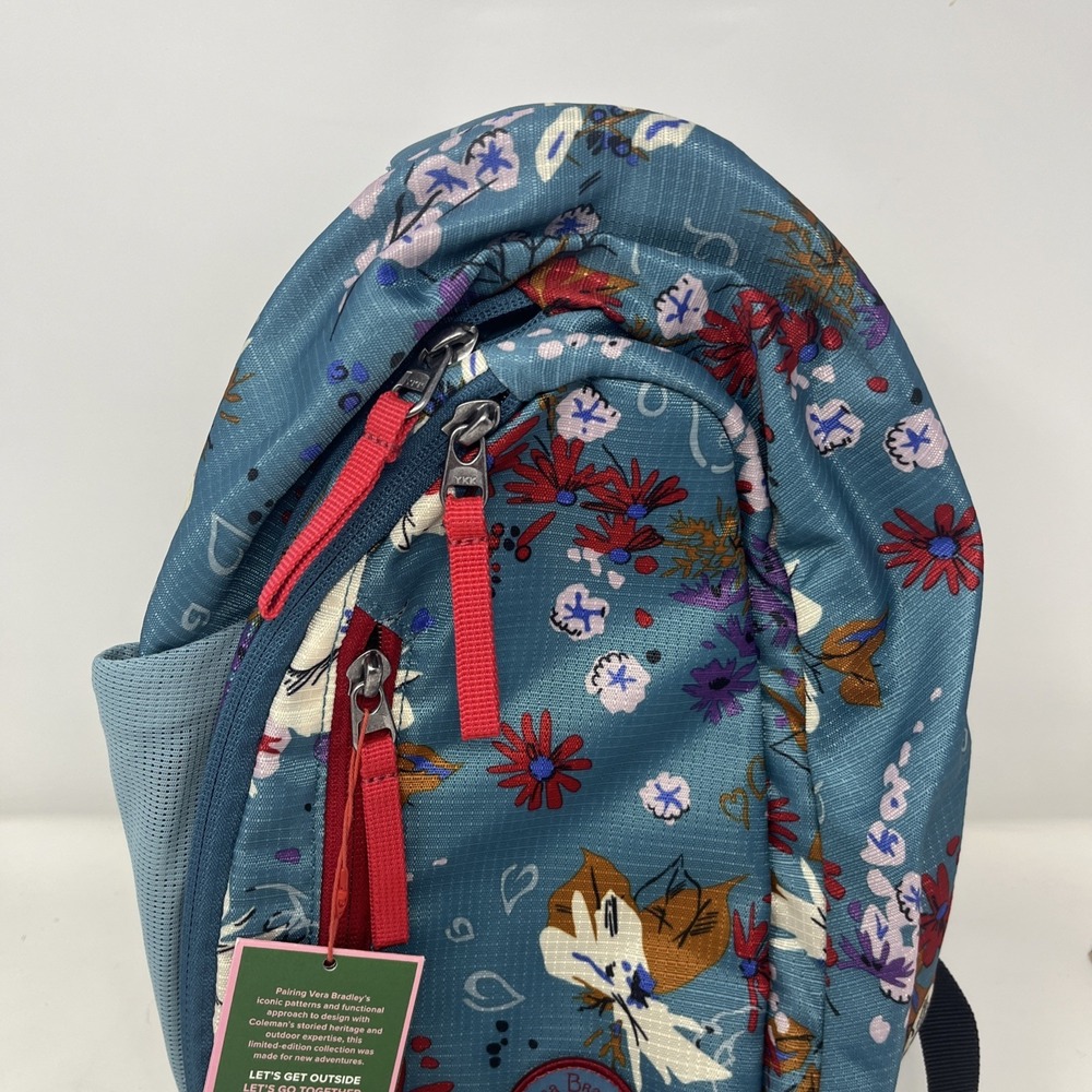 Vera Bradley Teal Floral Backpack with Pink Accents - Picture 4 of 8